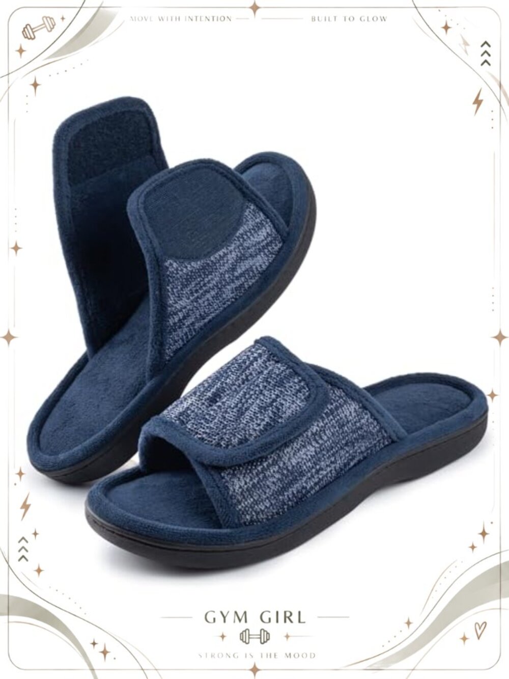 Adjustable Wrap Memory Foam Slide Slippers Open Toe Machine Washable Non-Slip